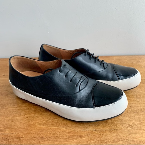 Fitflop Black Leather Sneakers with Cream Sole - Picture 5 of 12